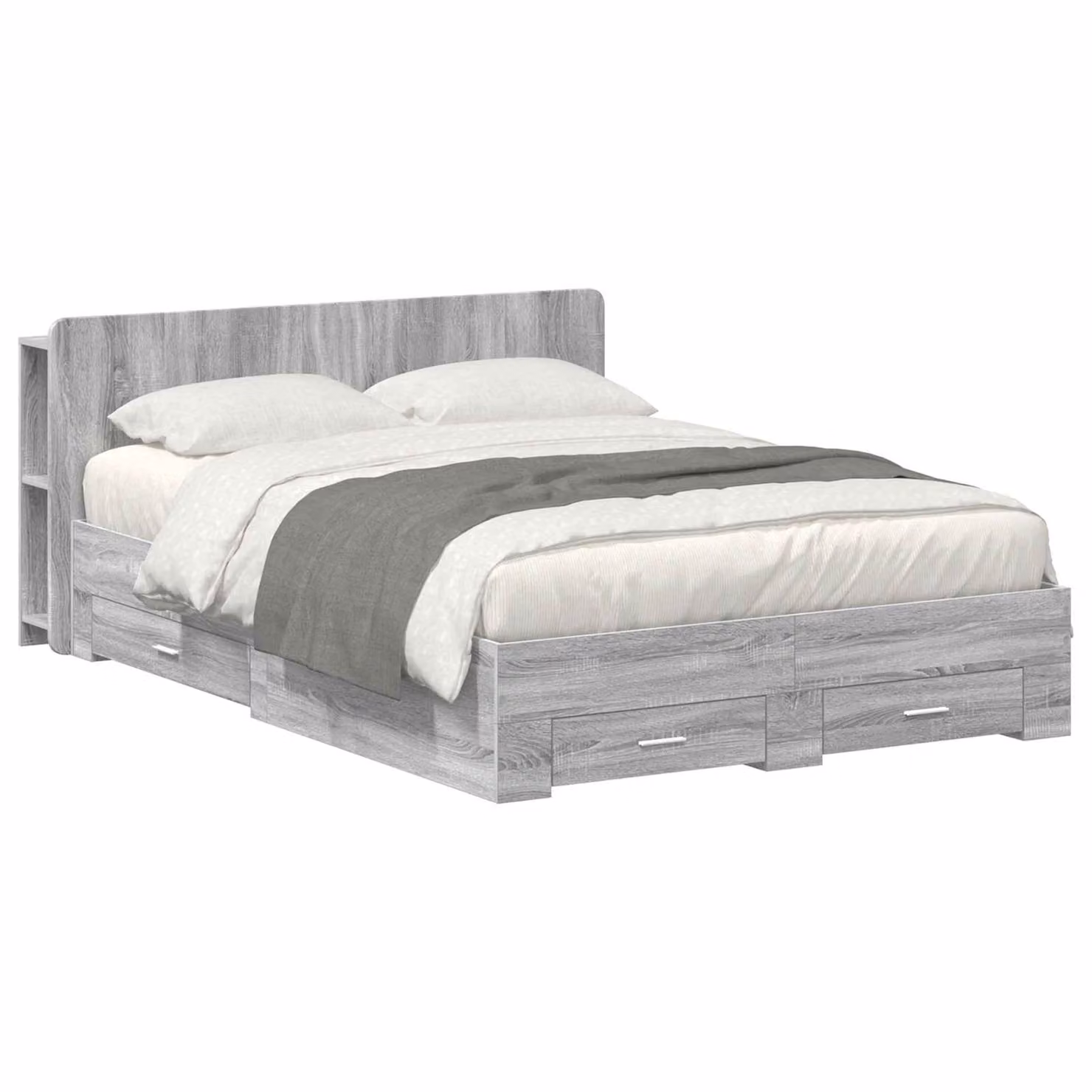 vidaXL Telaio letto moderno con contenitore e cassetti, colore grigio, L/P/H: 200 x 140 x 80 cm