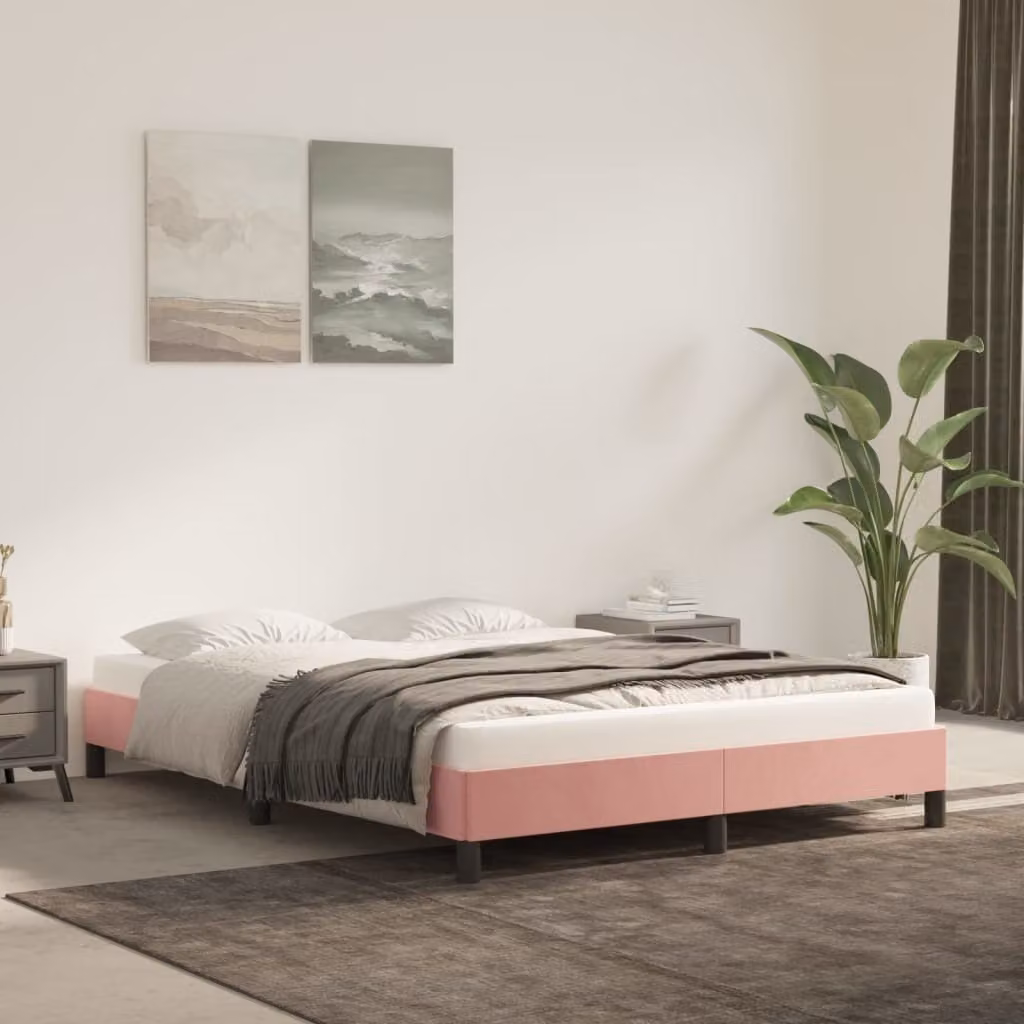 The Living Store Rete da letto rosa 140x200 cm in velluto