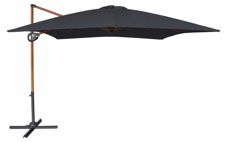 AXI Mira Ombrellone decentrato quadrato 300 x 300 cm, legno/grigio | Per giardino/terrazza, telo anti-UV con indice UPF 30+ | Base a croce e fodera
