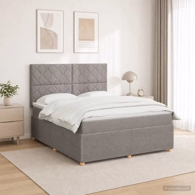 Letto box spring con materasso vidaXL in tessuto beige e grigio con base a sollevamento L/P/H: 160 x 200 x 140,5 cm