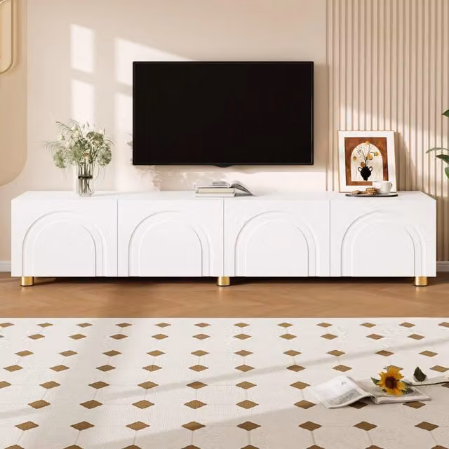 Mobile TV REDOM Bianco con 4 ante in MDF e legno per soggiorno L: 180 cm, P: 35 cm, H: 40 cm