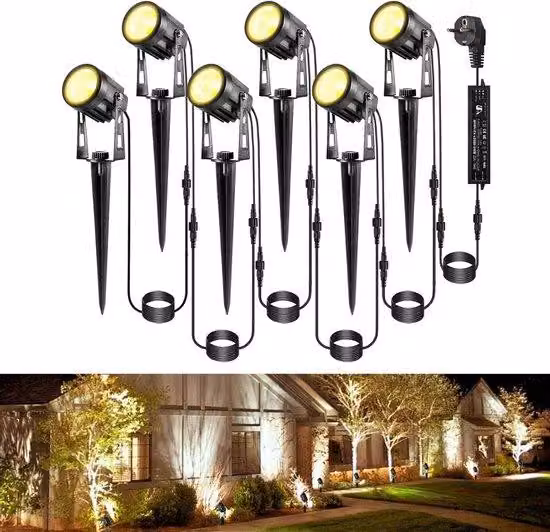 Lampada da esterno in alluminio IP65 resistente all'acqua, 12 V, 18 W, luce bianca calda 2700 K - illuminazione decorativa da esterno per giardino e prato