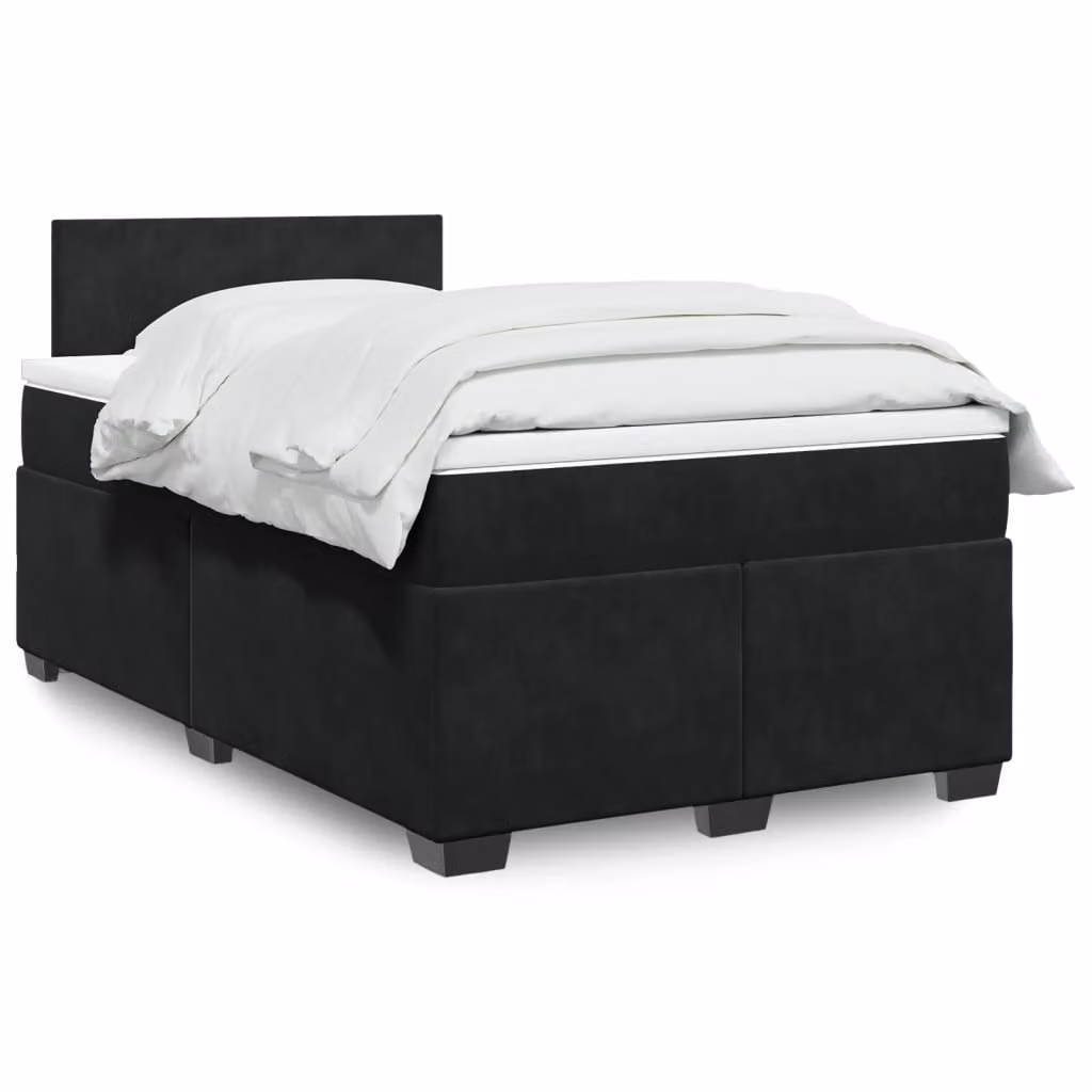 vidaXL Giroletto a Molle con Materasso in Velluto Nero L/P/H: 120 x 200 cm – 1