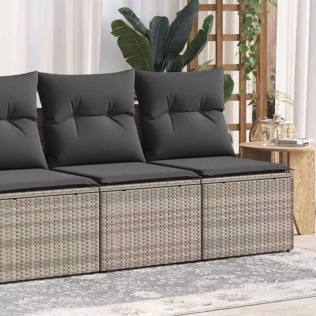 Set di divani da giardino vidaXL in polyrattan e legno di acacia con cuscini grigi