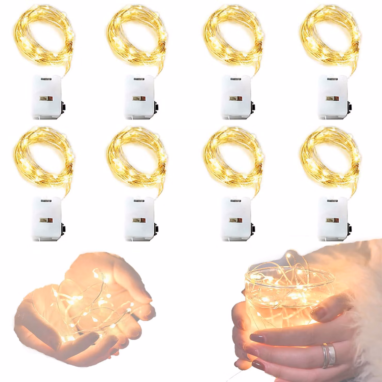 Catena luminosa a LED, confezione da 10, lunghezza 2 metri, 20 LED bianco caldo, grado di protezione IP65
