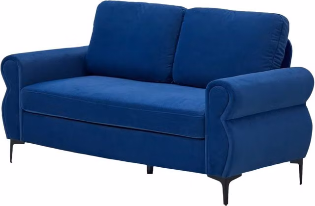 Divano compatto 173,5 cm con struttura metallo-legno e seduta ergonomica in tessuto traspirante blu