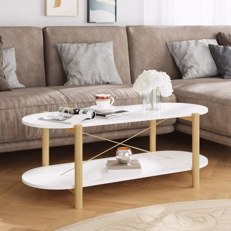 Tavolino The Living Store bianco 110x48x40 cm in materiale ligneo