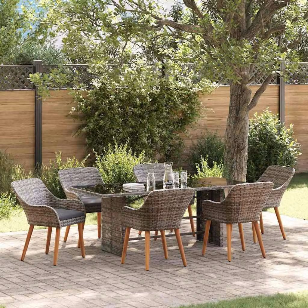 Maison Exclusive - Set da Pranzo per Giardino con cuscino 7 pcs Grigio polyrattan
