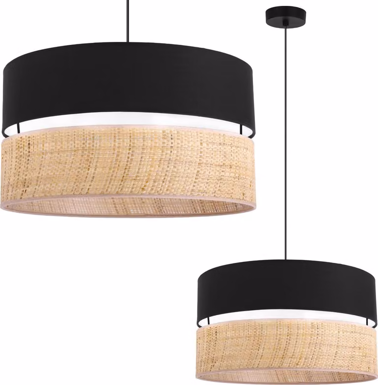 Lampada a sospensione Rattan Duo nera, paralume in rattan nero