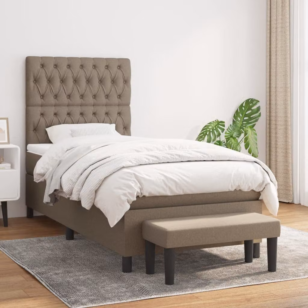 The Living Store Letto a molle con materasso Taupe 90x200 cm in tessuto