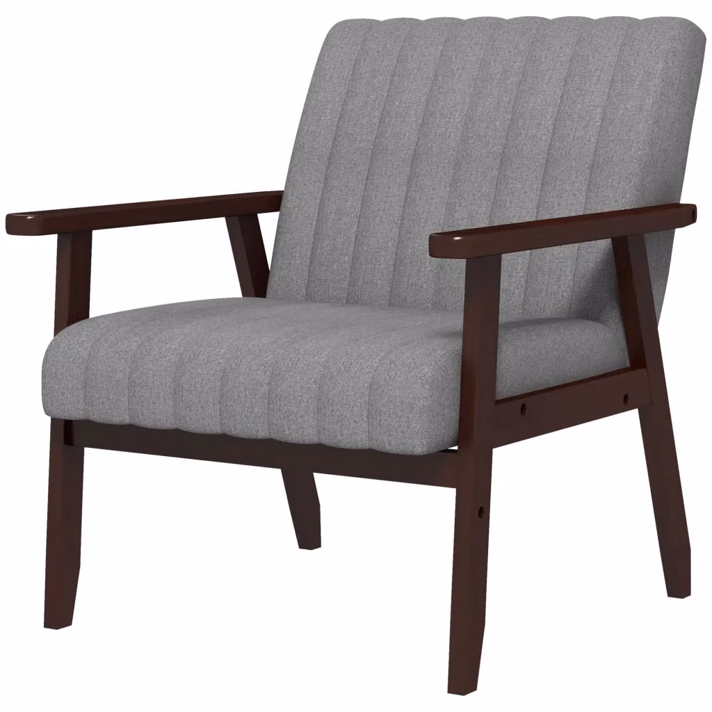 Poltrona Moderna Minimal in Tessuto Grigio con Struttura in Legno e Cuciture Tubolari – 2