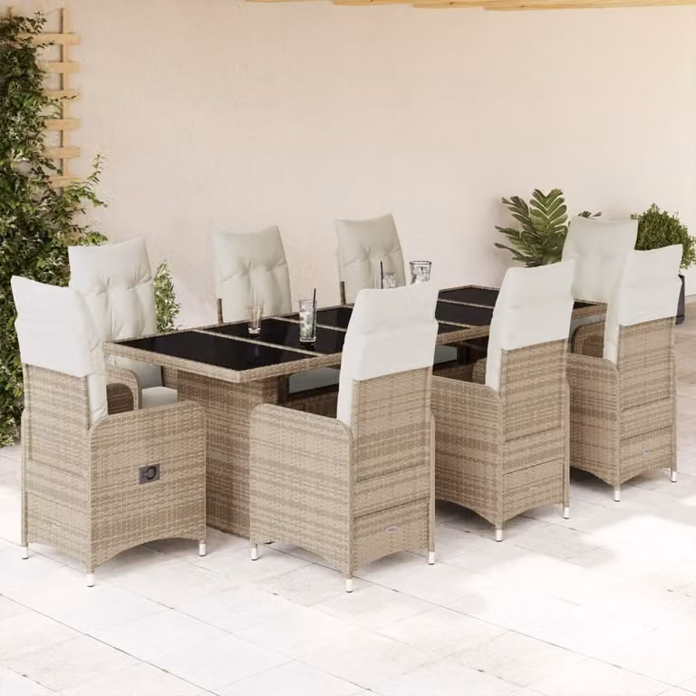 Maison Exclusive - Set da Bistrò da Giardino 9 pz con Cuscini Beige in Polyrattan