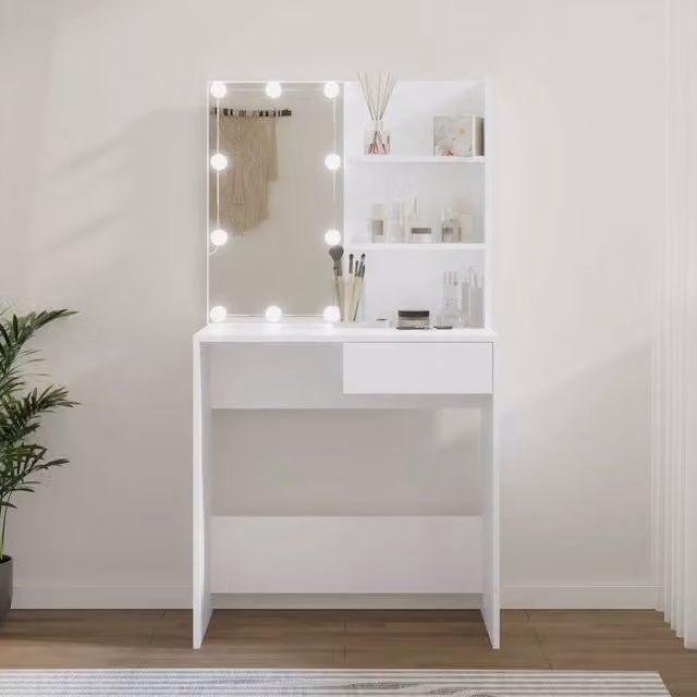 Toeletta con LED Hollywood bianca vidaXL L/P/H: 74,5 x 40 x 141 cm