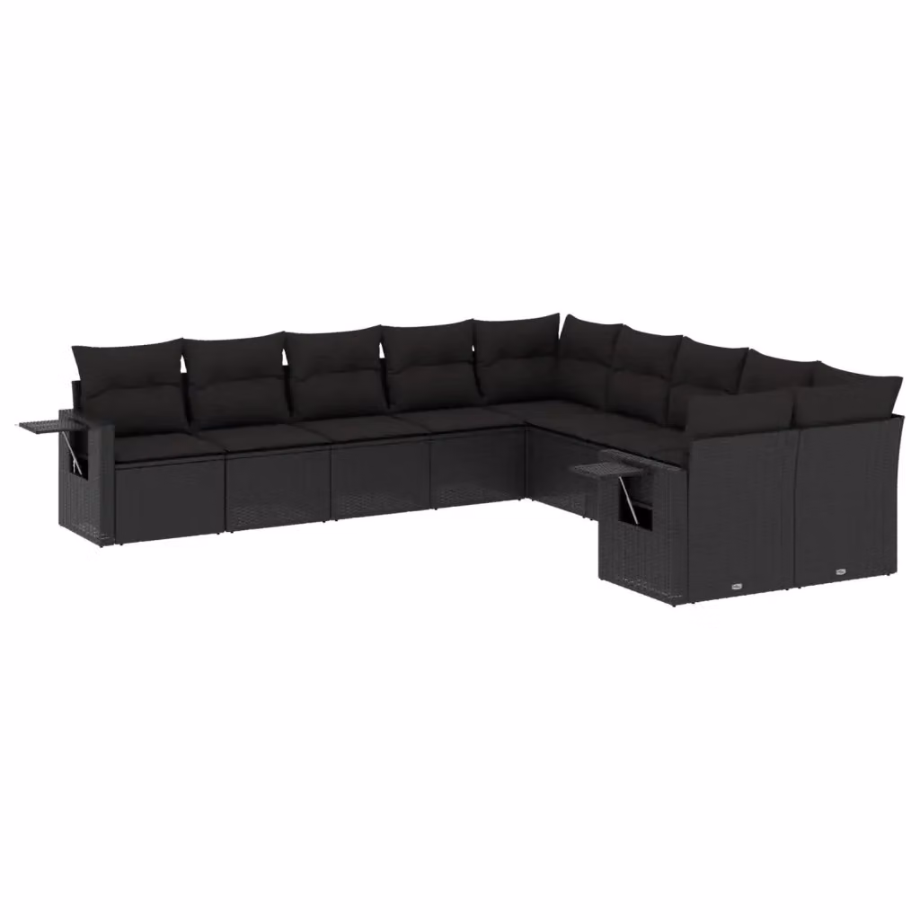 Set di divani da giardino vidaXL a forma di L in polyrattan nero con cuscini e tavolino da esterno – 2