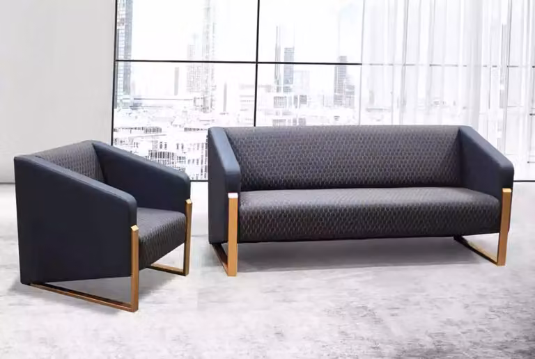 Schwarze Komplette Sofagarnitur Büromöbel Textil Sitzer Dreisitzer Sessel
