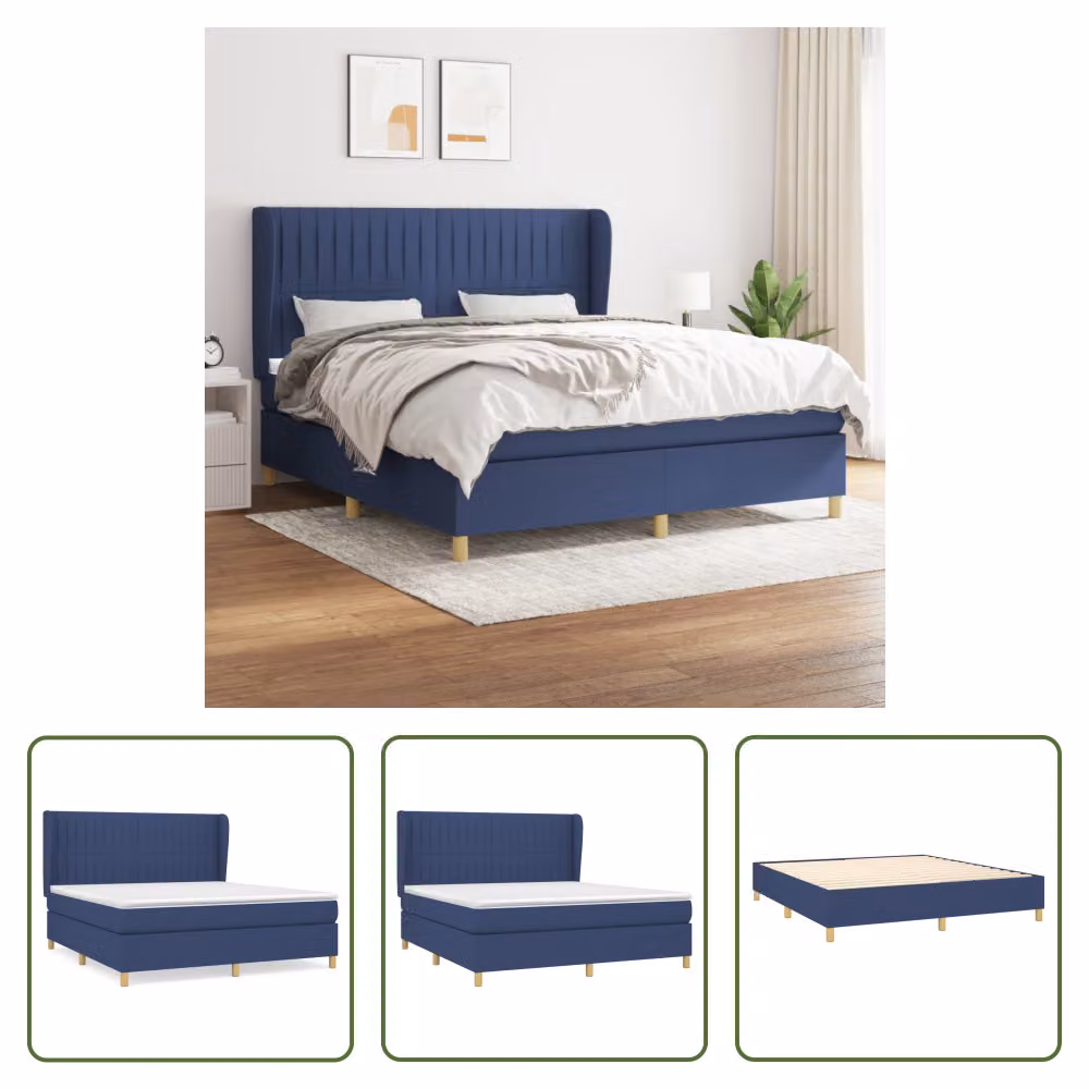 The Living Store Letto a molle con materasso Blu 160x200 cm in tessuto