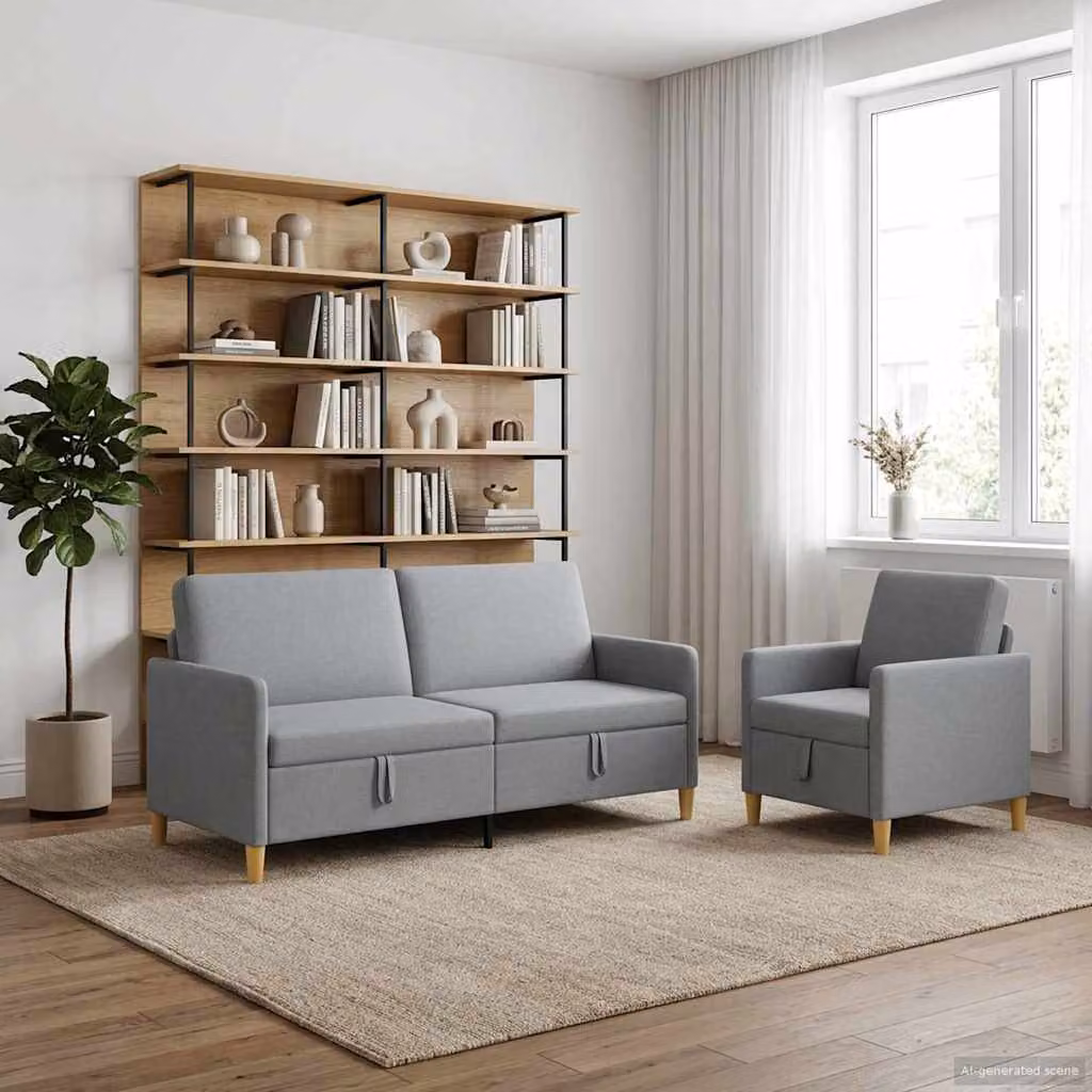 Set di 2 divani moderni vidaXL con contenitore, rivestimento in tessuto grigio e marrone con coperture rimovibili