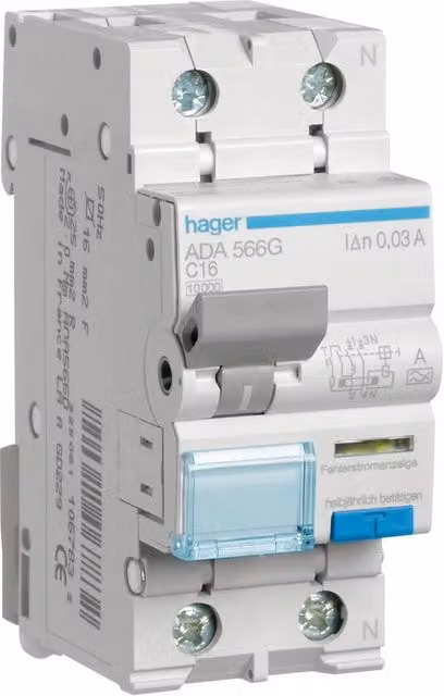Dispositivo di controllo di corrente RCD Hager ADA566G E2PTK bianco e giallo trasparente