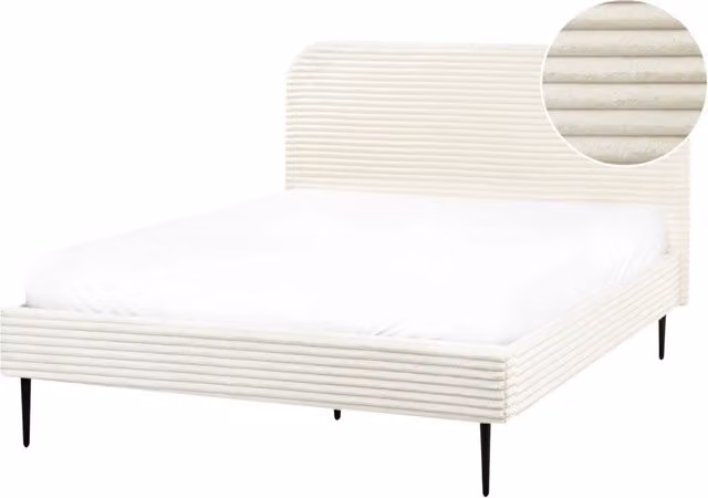 Letto bianco sporco velluto a coste testiera con rete a doghe 140 x 200 cm design minimalista