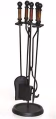 Porta attrezzi per caminetto Amicasa in acciaio nero con manici in legno di mango L: 15 cm, H: 60 cm