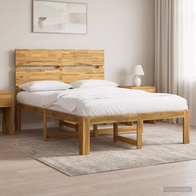 Letto matrimoniale con testiera vidaXL ROSTOCK in legno di acacia bianco L: 139 cm, P: 195,5 cm, H: 115 cm
