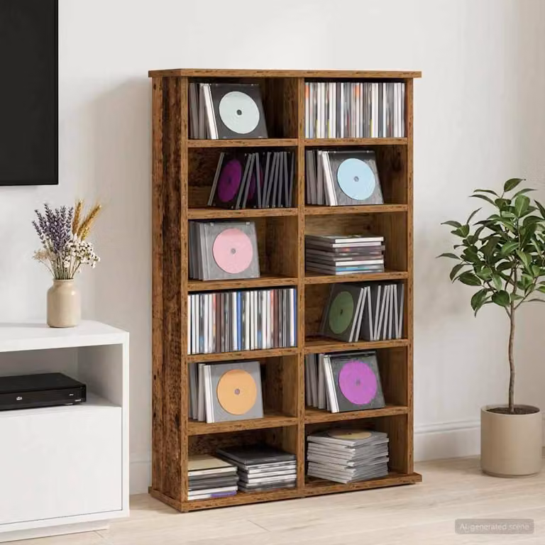 Mobile per CD vidaXL in legno ingegnerizzato color marrone, L: 60 cm, P: 17 cm, H: 92 cm