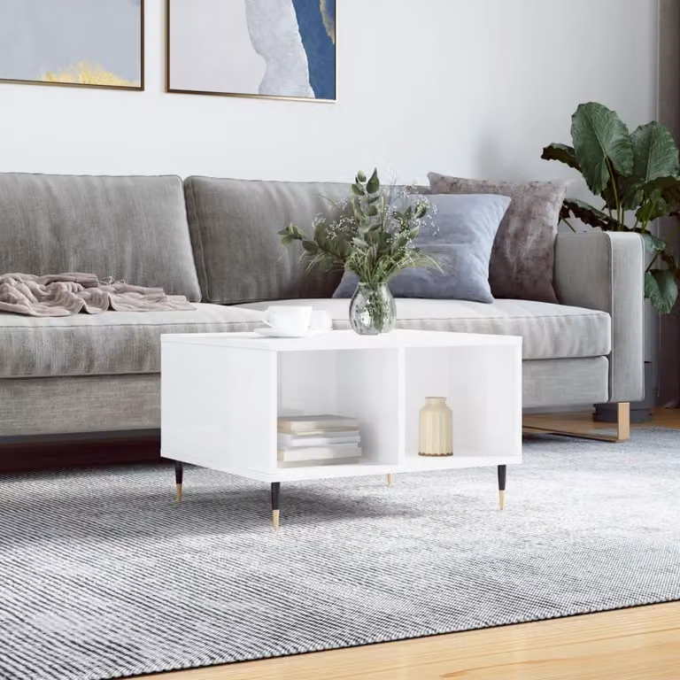 Maison Exclusive - Tavolino bianco lucido 60x50x36,5 cm Materiale ligneo