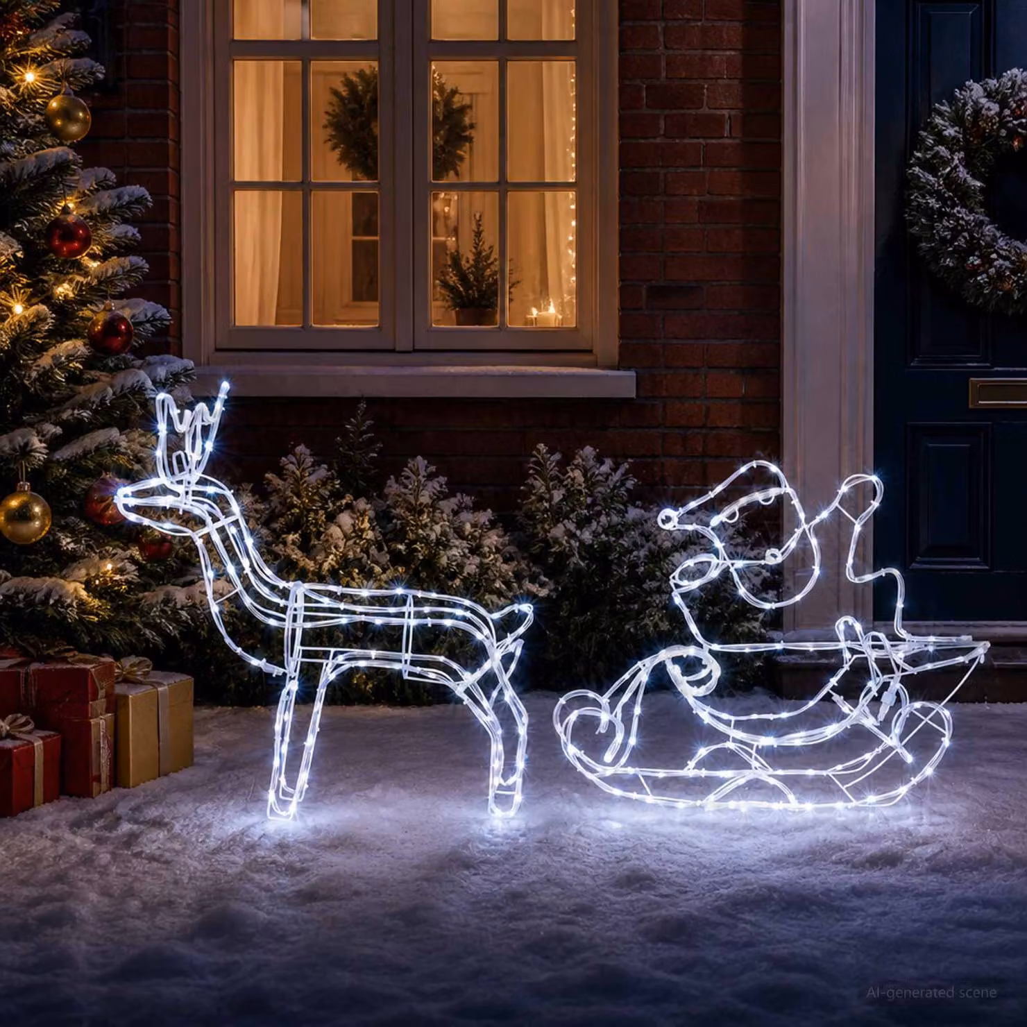 vidaXL Decorazione natalizia con renna e slitta LOVIISA 320 LED