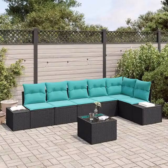 Set Divano da Giardino Nero e Turchese polyrattan 3355765