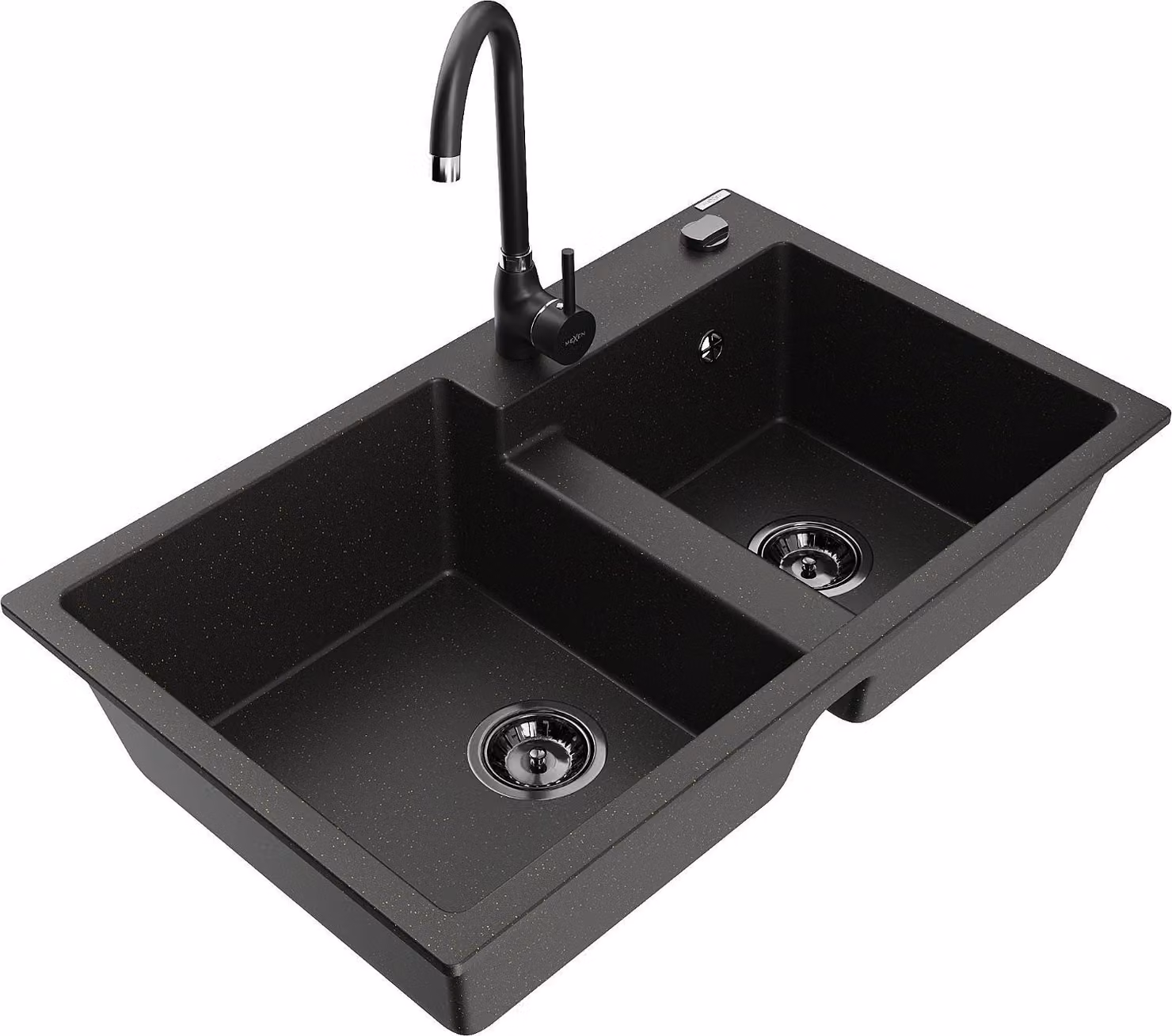 Mexen Tomas lavello in granito a 2 camere con rubinetto da cucina Telma, nero/oro metallizzato - 6516-75-670200-70-B