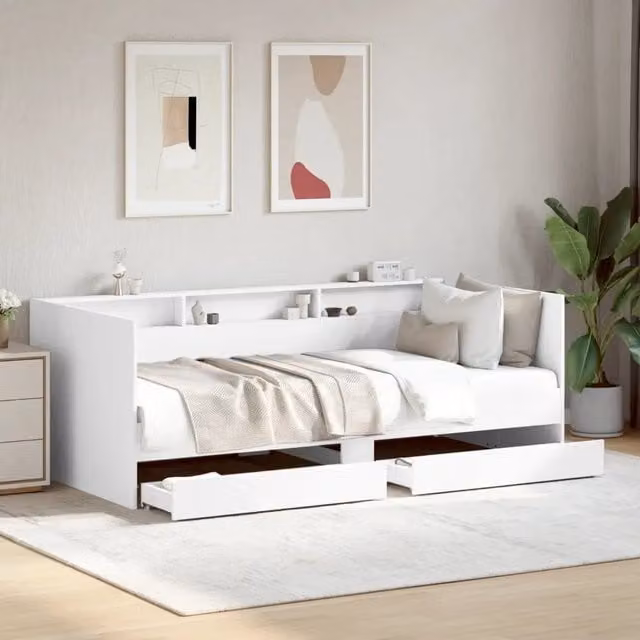 Divano Letto con Cassetti vidaXL in Tessuto Bianco L/P: 100 x 200 cm