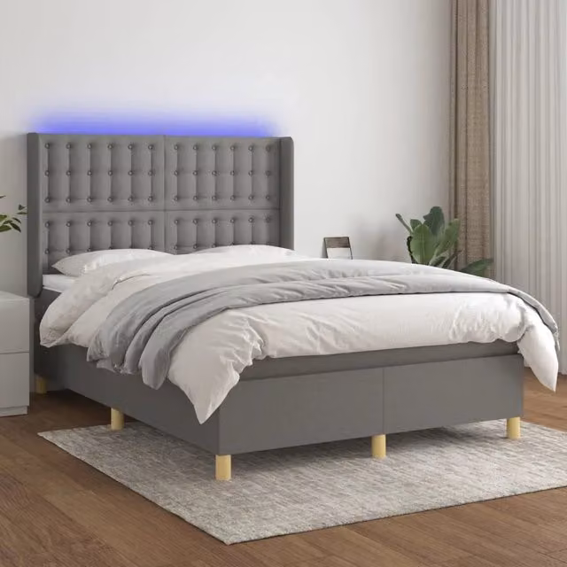 Letto Ibrido con Materasso e Illuminazione LED vidaXL in Tessuto Grigio L/P: 140 x 200 cm