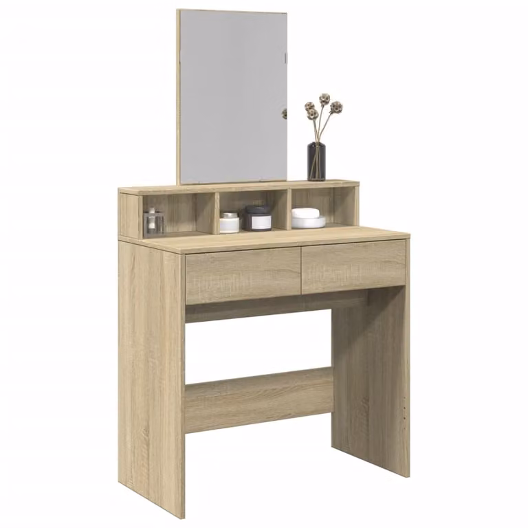 vidaXL Toeletta con Specchio in Rovere Sonoma, Colore Marrone e Beige, L: 80 cm, P: 41 cm, H: 144,5 cm