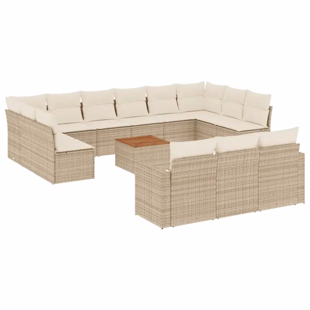 Set di Divani da Giardino VIDAXL a Forma di U in Polyrattan Beige con 14 Pezzi e Cuscini Inclusi – 2