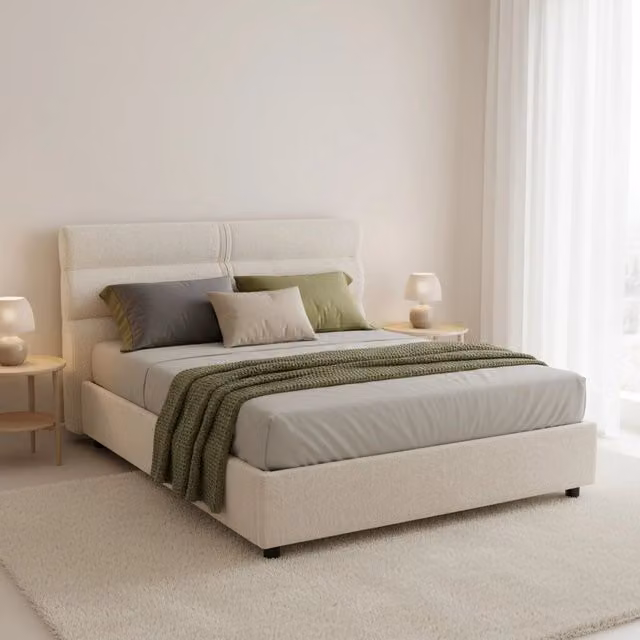 Letto Briona DMORA Piazza e Mezza con Base a Sollevamento, Beige, L/P: 120 x 200 cm – 1