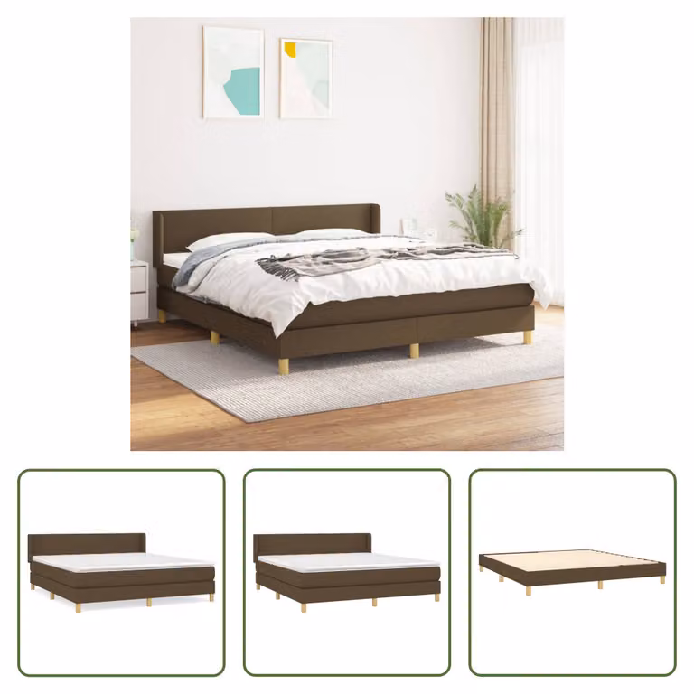 The Living Store Letto a molle con materasso marrone scuro 180x200 cm in tessuto