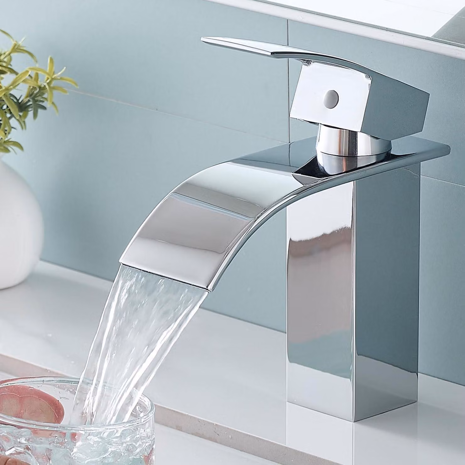 Miscelatore per lavabo a cascata, monocomando, cromato, con altezza del beccuccio di 60 mm