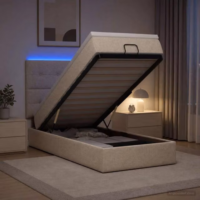Letto Ottomano con Materasso Ibrido e Illuminazione LED vidaXL, Colore Beige e Bianco, L/P/H: 100 x 200 x 88 cm – 1