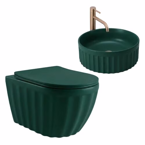 Rea - Set di ciotole per WC Duo sospese + lavabo a incasso Duo Matcha - 54 x 37 x 34,5 cm