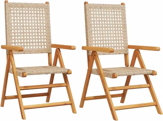 Sedie da Giardino 2 pz | Sedie da Esterno Beige Legno Massello Acacia e Polyrattan