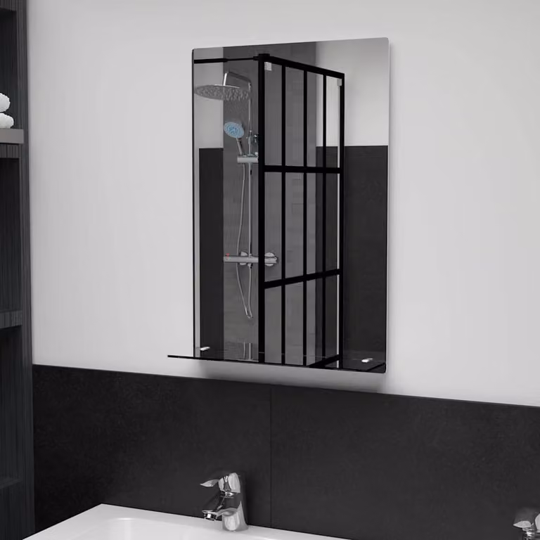 Specchio da parete con mensola vidaXL in vetro temperato trasparente, L: 40 cm, H: 60 cm