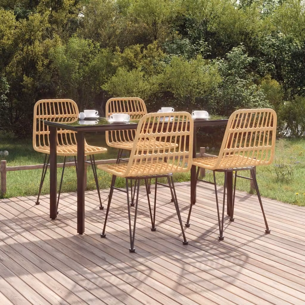 The Living Store Set da pranzo da 5 pz. Set da pranzo da giardino Poly Rattan