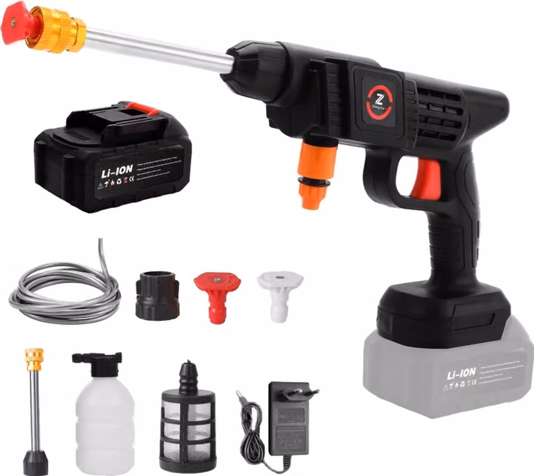 Idropulitrice a batteria 200 W 50 bar, pistola a spruzzo, oro, compatibile con Makita 18V, inclusa batteria a 10 celle