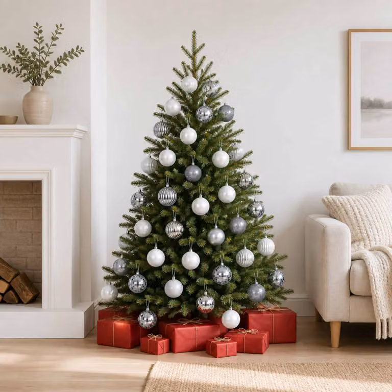 vidaXL Set di Palline di Natale 50 pz Bianco e Grigio 8 cm Polistirolo