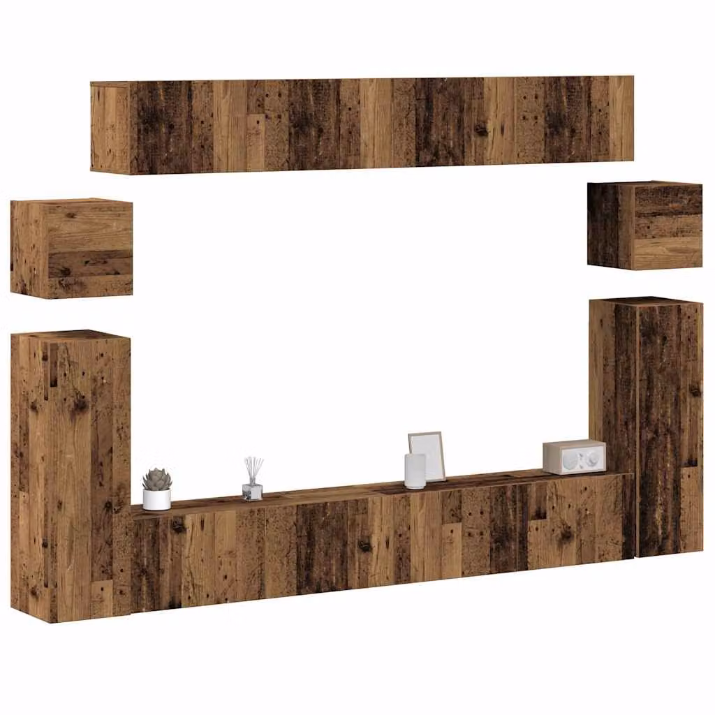 Set Mobile TV vidaXL da 8 pezzi in legno antico marrone per montaggio a parete