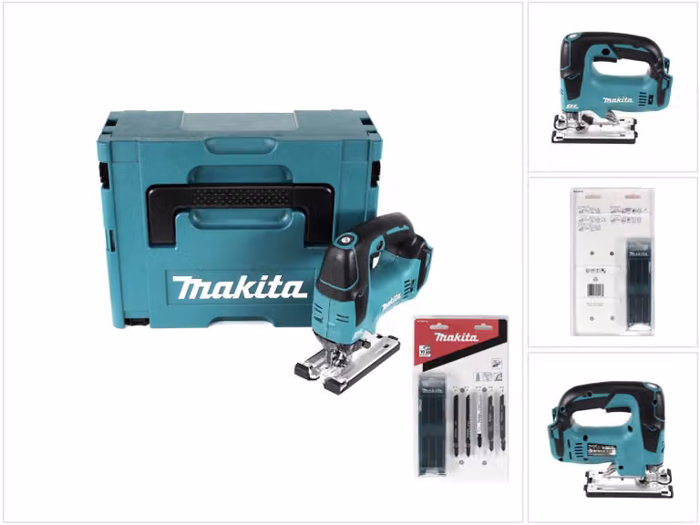 Makita DJV 182 ZJ Seghetto alternativo brushless a batteria 18V 26mm in valigetta Makpac + Makita Assortimento A di lame per seghetto alternativo ( B-44410 ) - senza batteria, senza caricatore