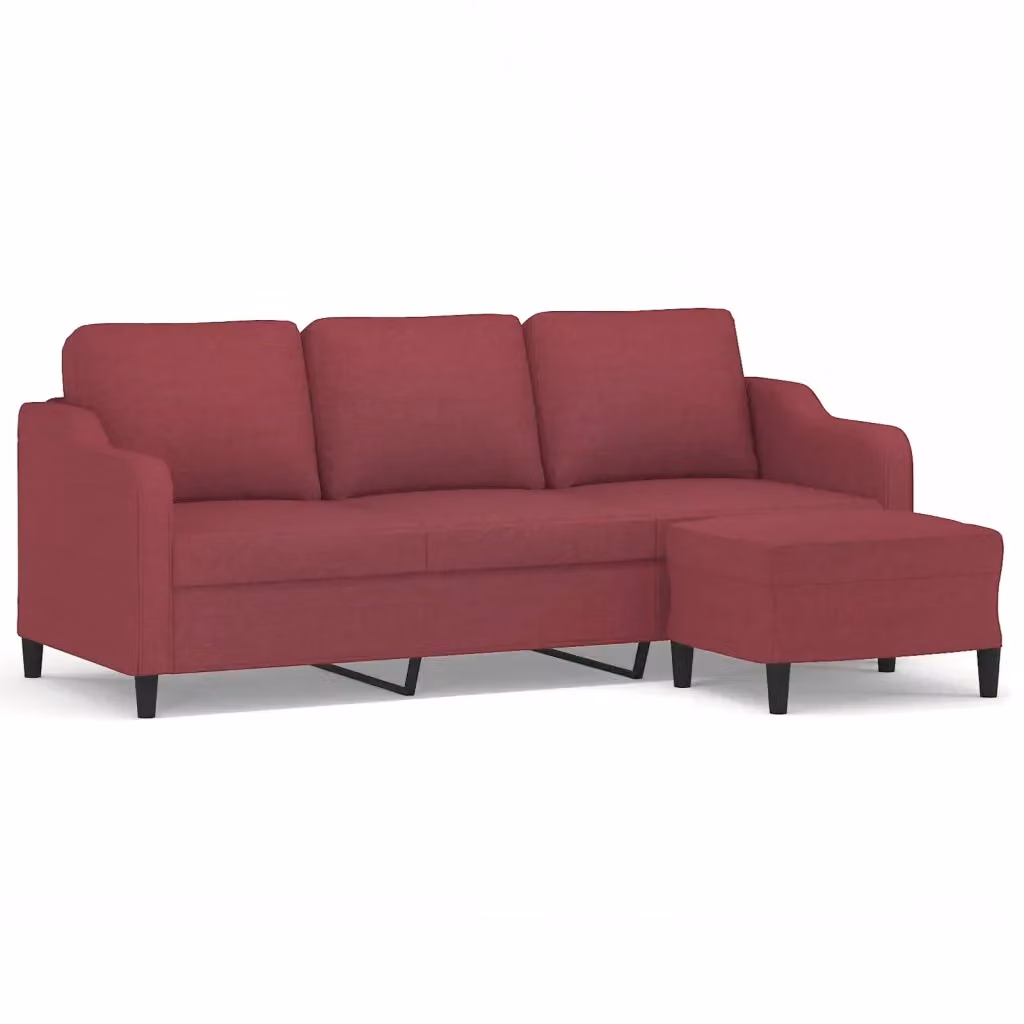 Divano a 3 posti moderno vidaXL con poggiapiedi coordinato in tessuto rosso per soggiorno L: 198 cm, P: 80 cm, H: 77 cm – 2