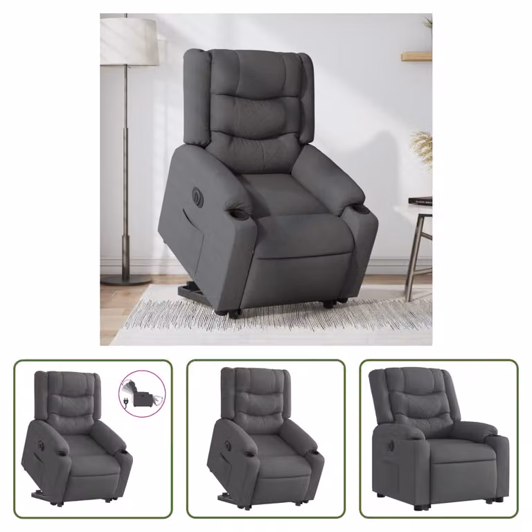 The Living Store Poltrona relax con supporto elettrico in tessuto grigio scuro