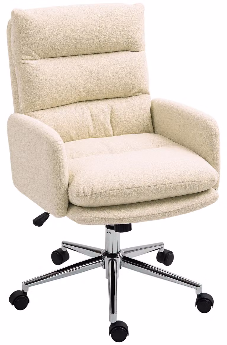 Sedia da ufficio ergonomica - sedia da scrivania - regolabile in altezza - girevole - con funzione di inclinazione - con braccioli - rivestita in ecopelle - color crema