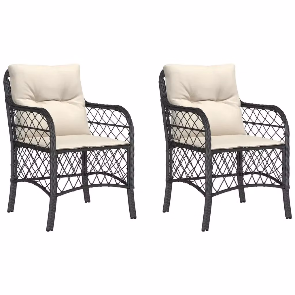 Set di 2 sedie da giardino vidaXL in polyrattan con cuscini neri e bianchi e braccioli – 2